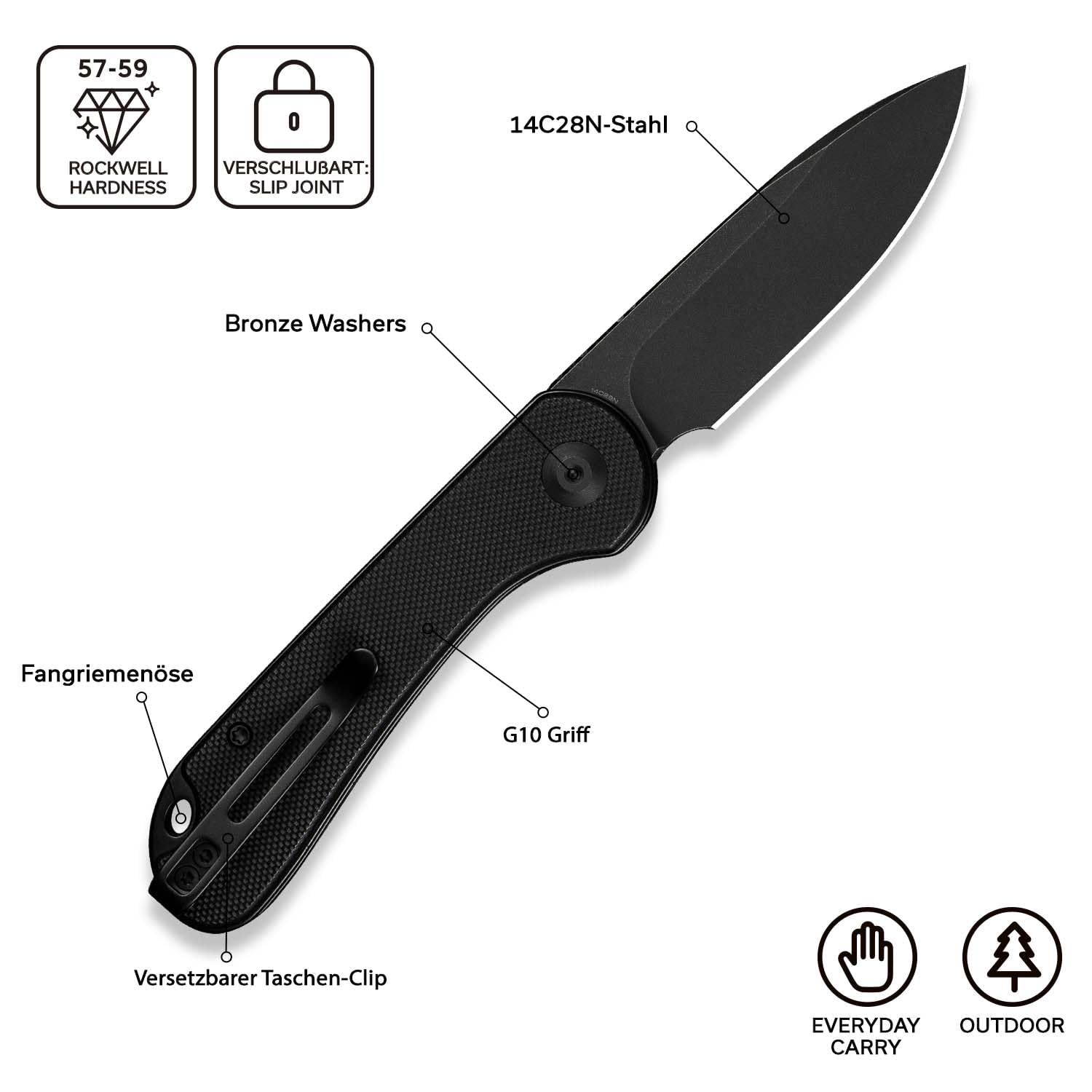 CIVIVI Elementum Slip Joint Taschenmesser Klappmesser 7,52 CM 14C28N Klinge G-10 Griff, Outdoor EDC-Messer C18062AJ-1 (Schwarz) 3