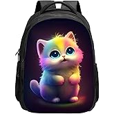 CBETF Cat Backpack for Girls Boys, Cute Cat Rainbow Colorful School Backpack Bookbag, 16 Inch Kindergarten Elementary School Backpack for School & Travel, Kawaii Kitten Cat Animal Print