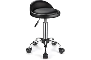 FNZIR Swivel Rolling Stool with Wheels Height Adjustable Stool Drafting Chair with Low Back Black