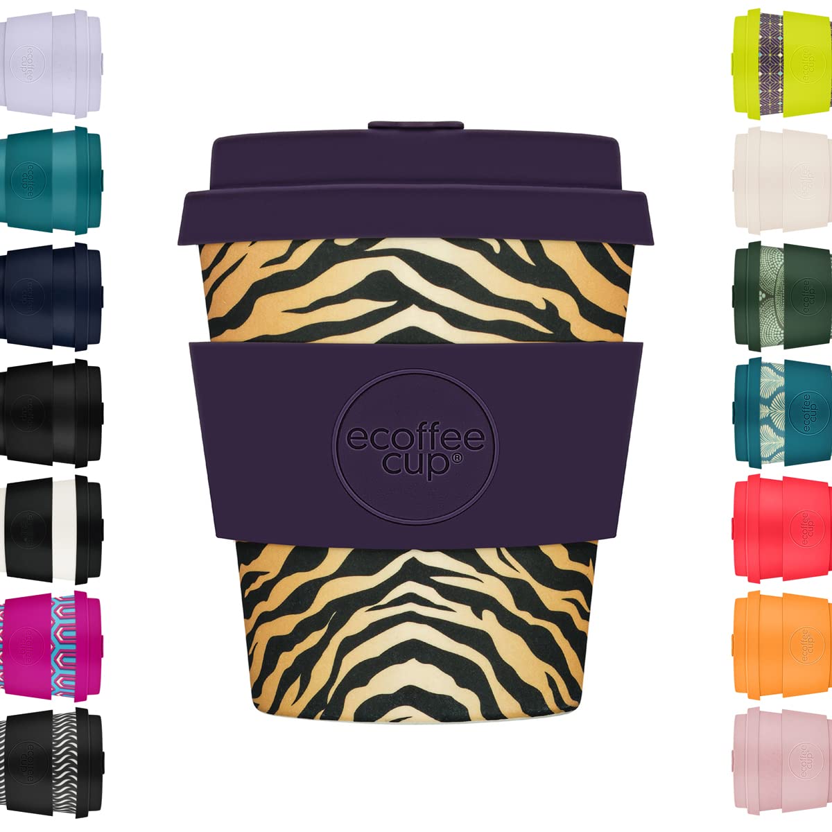 Ecoffee Cup 8oz 240ml Reusable Eco-Friendly 100% Plant Based Coffee Cup with Silicone Lid & Sleeve - Melamine Free & Biodegradable Dishwasher/Microwave Safe Travel Mug, Colchesterfield