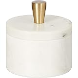Queenza White Marble Salt Cellar with Lid and Brass Knob, 3 Inch Salt Box