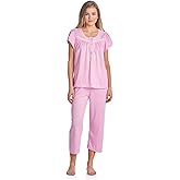 Casual Nights Women's Sleepwear Floral Top & Capri Pants Pajama Set Shirt with Printed Bottom Pjs