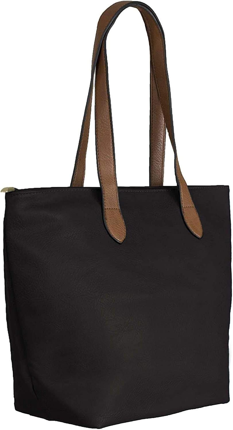 She & Bags Women Vegan Leather Classic Design Roomy Shopper Tote Handbag Ideal For Work Travel School (Black) - Image 4
