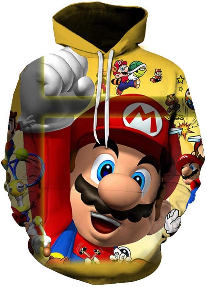 3D Hooded Youth Sweatshirt Super Mario Bros Games Teen Long Sleeve Hooded Sweatshirt for Boys