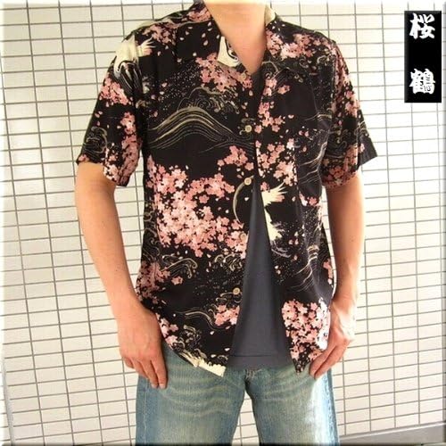Amazon Ma013 和柄 アロハ シャツ 桜 鶴 黒系 メンズ 和柄アロハシャツ 和柄シャツ 大きいサイズ 2l シャツ 通販