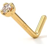 Body Candy 14k Solid Gold Nose Ring Studs - 2mm Lab Grown Diamond Created by MasterJeweler - L-Shape Nose Ring 18 Gauge 20 Gauge Real Gold Nose Ring Piercing Jewelry for Women, Men