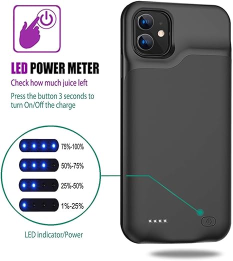 Rechargeable Extended Battery Charger Case Black 6 1 Inch Wireless Charging Battery Case For Iphone 11 6000mah