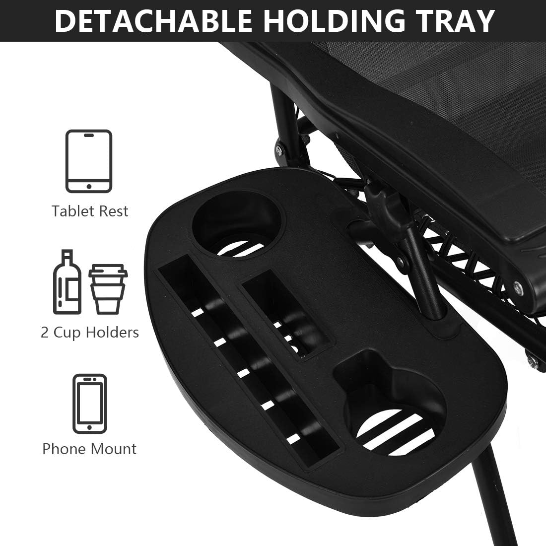 Patio Watcher Oversized Zero Gravity Chair Folding Recliner Chair with Cup Holder Accessory Tray and Removable Pillow for Outdoor Yard Porch Black 1 Chair : Garden & Outdoor