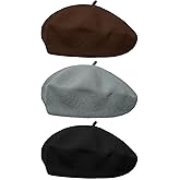 Ngdhkd 3 PCS Beret Hats Artist French Beret Cap Solid Color for Women Girls Winter