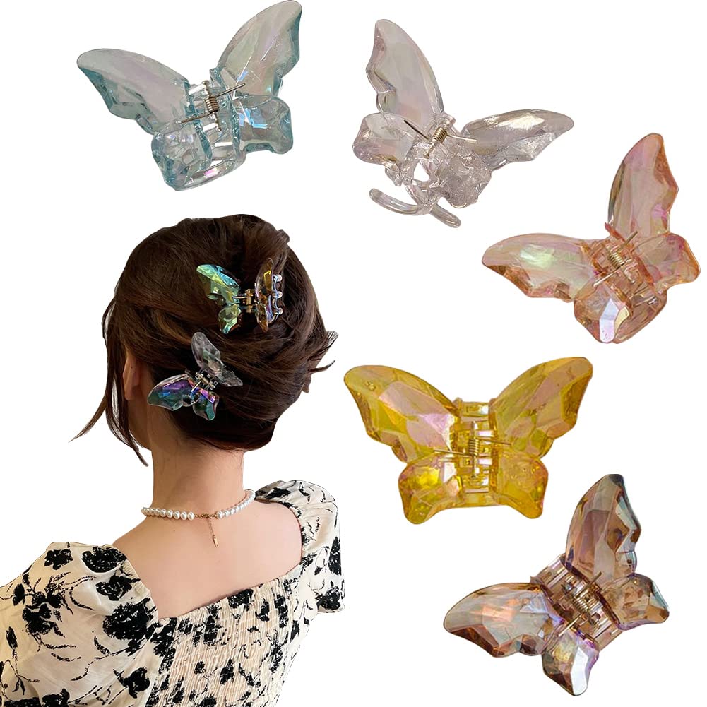 Chargenyang 5 Pcs Butterfly Hair Claw Clips Glow Non-Slip Strong Hair Clasp Claw For Women Girls Thick or Thin Fashion Accessories Headwear