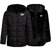 Reebok Girls Puffer Jacket - Reversible Hooded Fur Winter Coat - Wind and Water Resistant Insulated Quilted Jacket for Girls