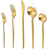 Oliviola 20 Pieces Silverware Set，Matte Gold Stainless Steel Flatware Cutlery Set Service for 4, Stain Finish Kitchen Utensil Set，Include Dinner Knives Forks and Spoons Silverware, Dishwasher Safe