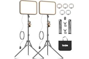 Torjim 12'' LED Video Light Kit | High Brightness | 5 Lighting Modes | 3000-6500K Studio Lights with Tripod Stand, Phone Holder &Wireless Remote | Professional Photography Lighting for Video Recording