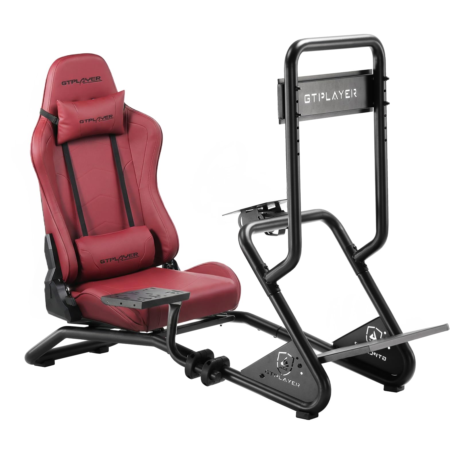 GTPLAYER Racing Simulator Cockpit with Monitor Stand and Seat and Bluetooth Speakers, Racing Style Reclining Seat and Ultra-Sturdy Alloy Steel Frame Racing Wheel Pedals NOT Included, Winered