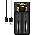 2 Slots Smart Charger Universal Intelligent LED Battery Charger 18650 Compatible with Most 3.6V/3.7V Li-Ion and Ni-MH Ni-Cd 1.2V A AA AAA C SC F6 Rechargeable Batteries Current 1.0A 2.0A Optional