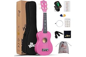 Winzz Soprano Ukulele Starter Kit For Beginners with Bag, Clip-On Tuner, Extra Strings, Strap, Plectrum, Fret Stickers, Chords Card, Polishing Cloth, Rose