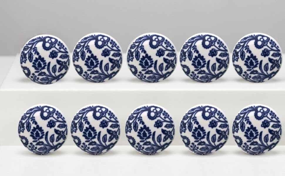 ARTISNO Ceramic Knobs Colorful Blue for Kitchen Cabinets Bathroom Cupboards Dresser Drawers Chest Handmade Pottery Set of 10 (Design c) — image 1