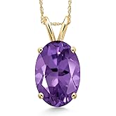 Gem Stone King 14K Yellow Gold Purple Amethyst Pendant Necklace for Women | 7.00 Cttw | Gemstone February Birthstone | Oval 14X10MM | With 18 Inch Chain