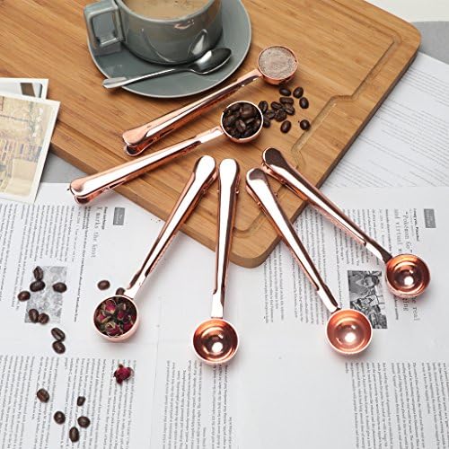 Coffee Scoops Coffee Spoon and Bag Sealing Clip 1 Cup Stainless Steel Coffee Scoops 6 Packs (Rosegold - CS02)