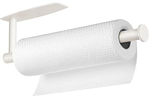 Fvviia Paper Towel Holder, Paper Towel Roll Rack - Under Cabinet Paper Towel Holder for Kitchen, Stainless Steel Paper Towel Holder Wall Mount, Self Adhesive or Drilling Paper Towel Bar - White