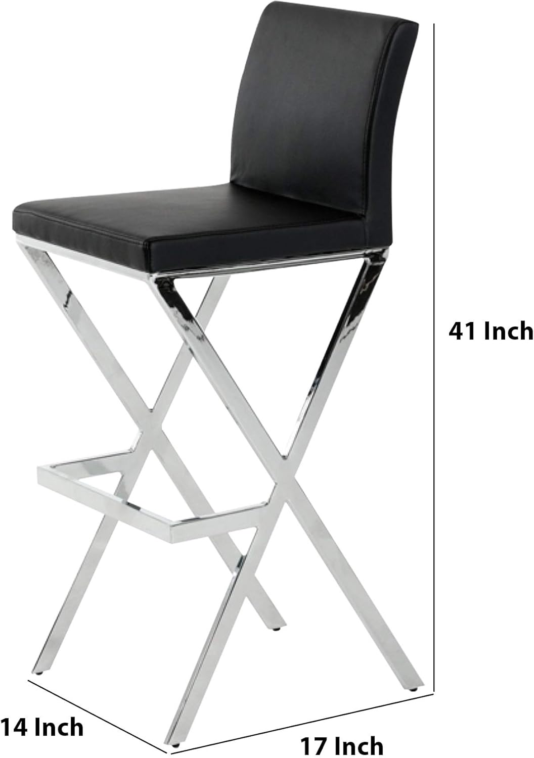 Amazon Com Benjara Leatherette Bar Stool With X Shape Legs Set Of 2 Black And Chrome Furniture Decor