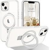 Telaso Magnetic for iPhone 14/iPhone 13 Case, Compatible with Magsafe with Magnetic Stand Ring Holder, Translucent Matte Back TPU Bumper Protective Case for iPhone 14/iPhone 13, Frosted Clear