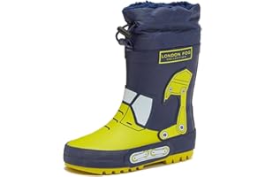 LONDON FOG Toby Toddler Waterproof Snow Boots Kids Rain Boots - Sherpa Lined Winter Warm Boots for Boys and Girls - Dinosaur, Firetruck, Construction, Size 5 - 10 Toddler Boy and Girl Rubber Kids Rain Boots