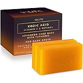 VALITIC Kojic Acid Vitamin C and Retinol Soap Bars with Turmeric for Dark Spot - Original Japanese Complex Infused with Collagen, Hyaluronic Acid, and Vitamin E (2 Pack)