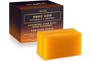 VALITIC Kojic Acid Vitamin C and Retinol Soap Bars with Turmeric for Dark Spot - Original Japanese Complex Infused with Collagen, Hyaluronic Acid, and Vitamin E (2 Pack)
