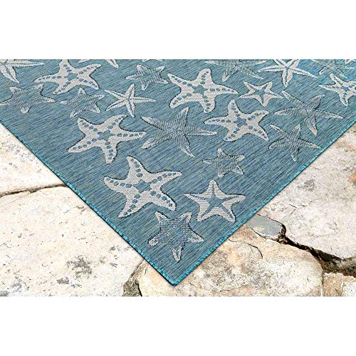 Liora Manne Indoor/Outdoor Rug, 4'10" x 7'6", Starfish Aqua