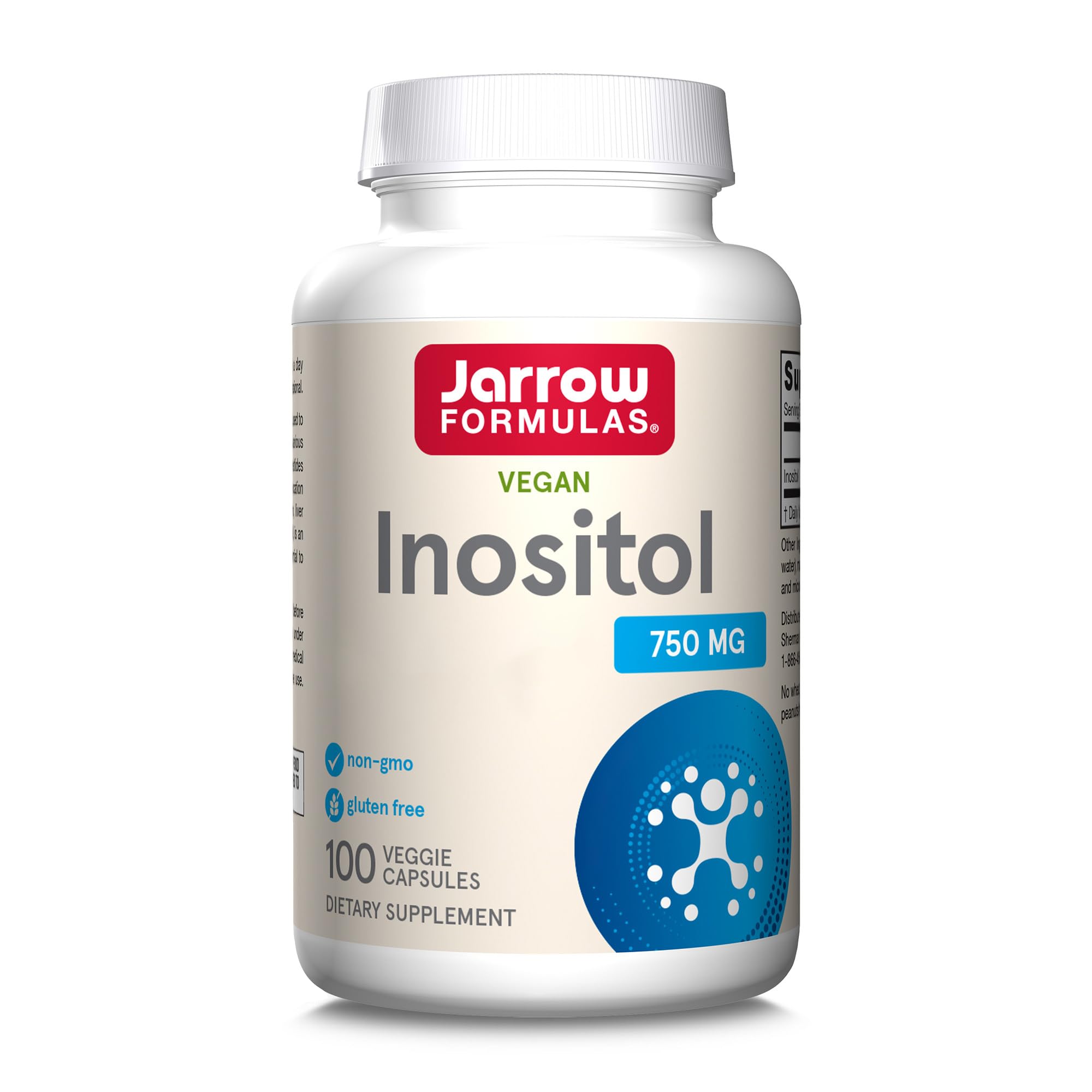 Jarrow Formulas, Inositol, 750mg, High Dose, 100 Vegan Capsules, Gluten Free, Vegetarian, Soy Free, Non GMO