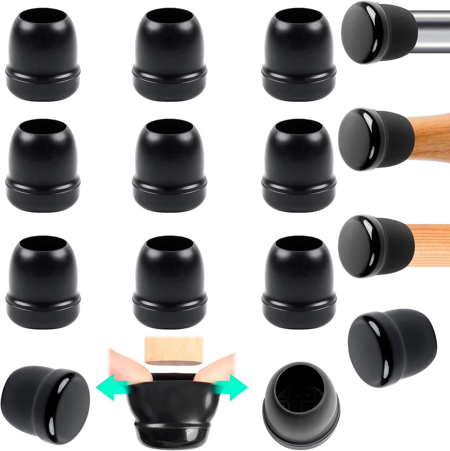 Chair Leg Covers, 16PCS Small Black Silicone Chair Leg Floor Protectors, 1 inch Chair Glides for Carpet, Furniture Sliders & Thermo-Plastic-Elastomer Combination of Chair Leg Protector (Fit 0.75-1"）