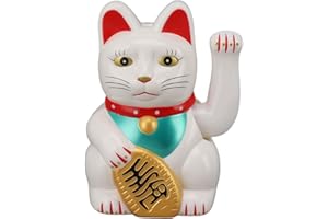 Desktop Solar Energy Lucky Fortune Cat for Fun and Happy Living Room Decor 5in Plastic Fortune Cat (White)