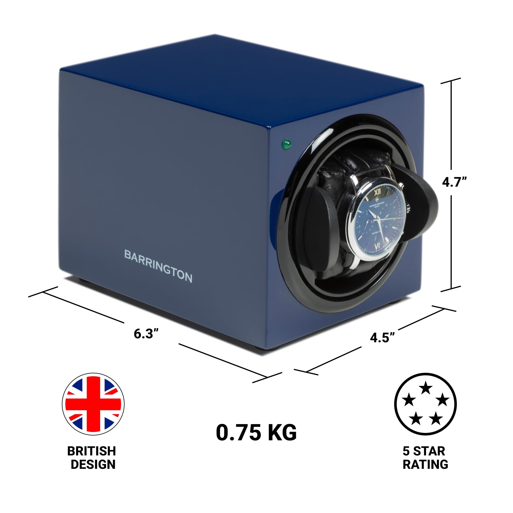 BARRINGTON Single Watch Winder for Automatic Watches with Silent Japanese Motor | Watch Winder for Luxury Brands | Adjustable TPD 650-1950 | AC Operated | Battery Backup