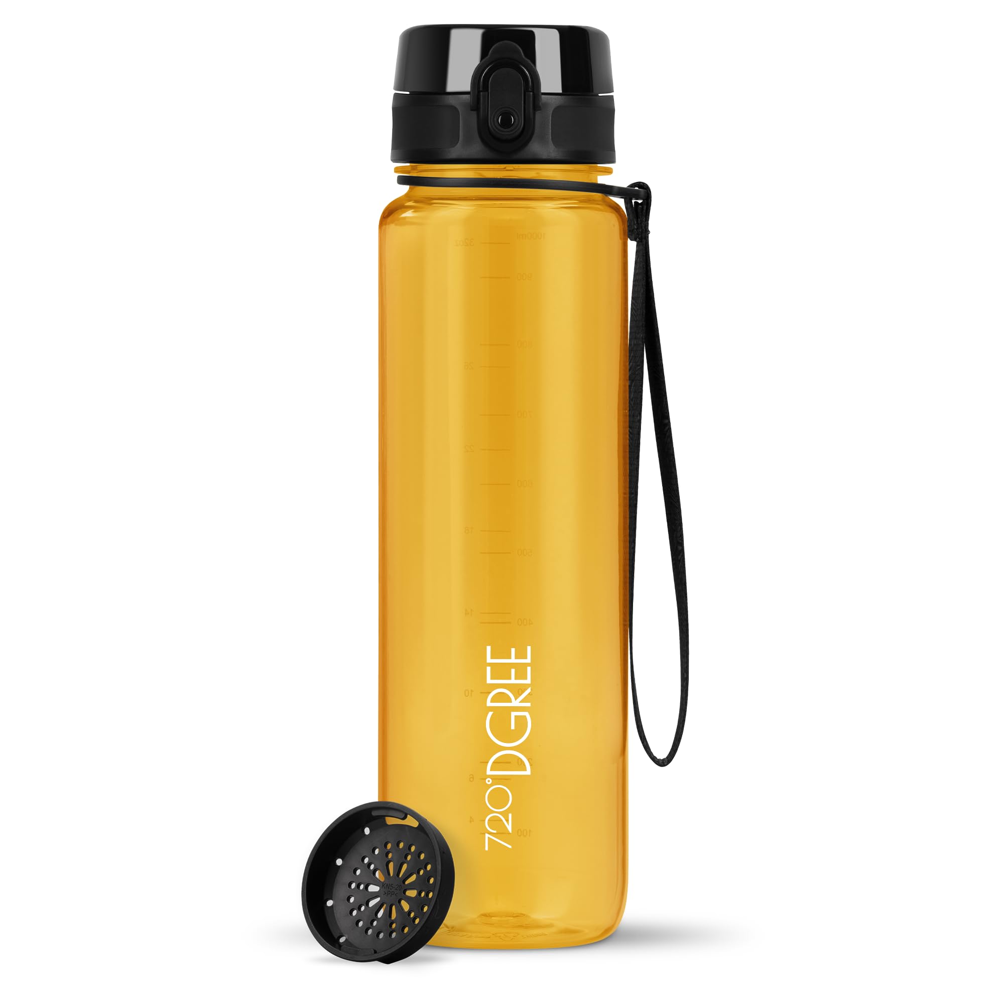 720°DGREE Water Bottle 1l “uberBottle“ crystalClear +Sieve - BPA-Free Tritan, Leakproof, Reusable Drinking Bottle - Sports Bottle for Men, Woman, Office, Gym, Fitness, Outdoor, Hiking, Cycling, Travel — image 1
