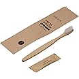 NISGUR Disposable Toothbrush with Toothpaste Kit 100 Pack Bamboo Toothbrush with Pre-Pasted Set Eco and Non Plastic Individually Wrapped Hotel Supplies and Toiletries for Guests
