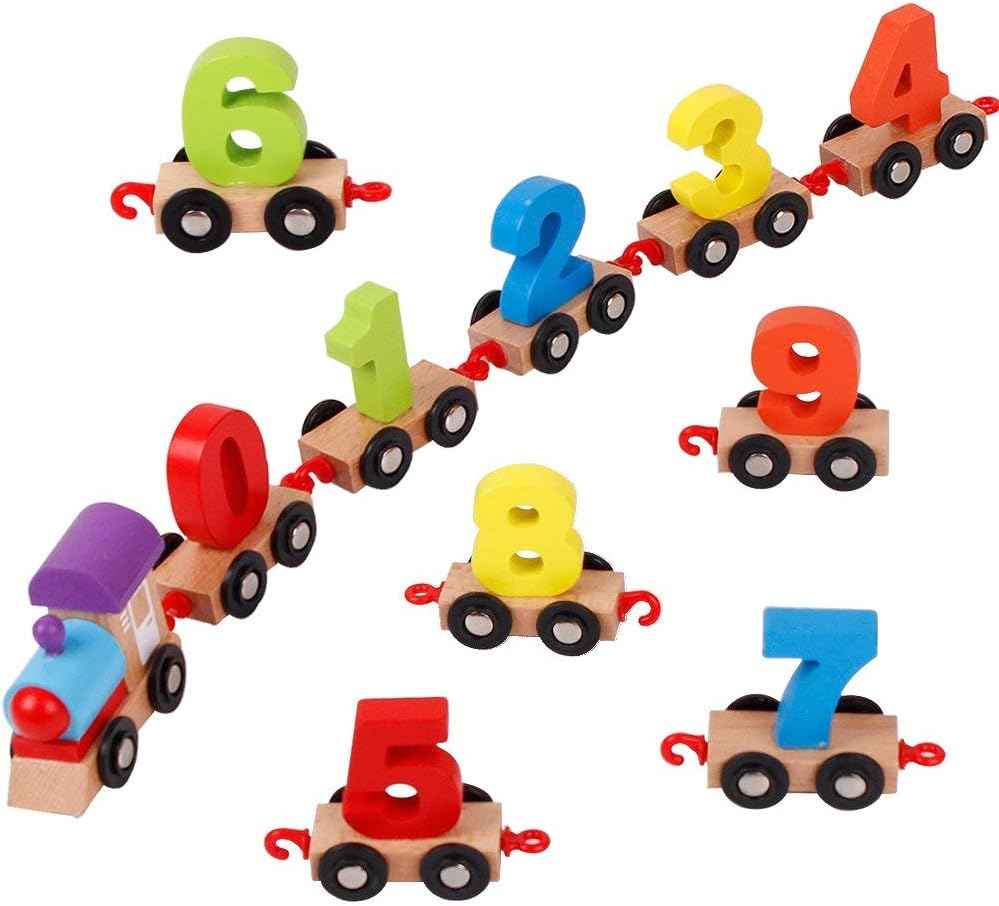 US1984 Wooden Digital Colorful Train Educational Model Vehicle Toys, Vehicle Pattern 0 to 9 Number, Educational Learning Toys (Number Train 0 to 9)
