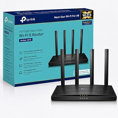 Archer AX18 Routeur WiFi 6 AX1500 Mbps, 1.5 Gbit/s bi-Bande, 4 Ports Gigabit, 4 antennes à Haute Performance, WPA3, EasyMesh, VPN, Mode Point d’Accès, Compatible Toutes Box Internet