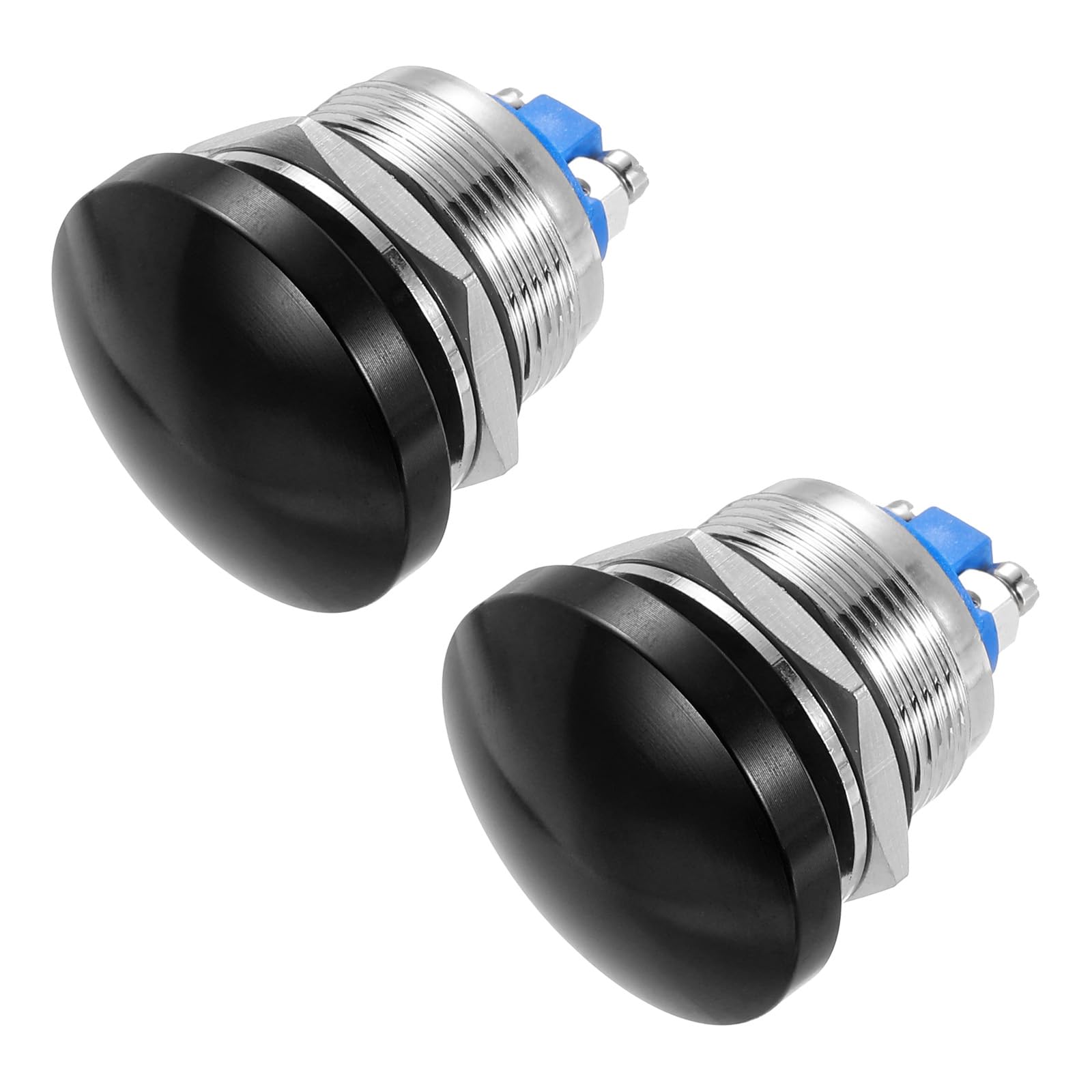 METALLIXITY 2PCS 3A 22MM 7/8" Momentary Mushroom Head Push Button Switch 12V 24V 120V 250V AC Black 1NO Waterproof IP65 SPST Domed Round 2 Screw Foot Switch
