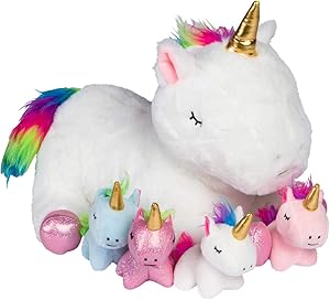 PixieCrush Unicorn Stuffed Animals for Girls Ages 3 4 5 6 7 8 Years; Stuffed Mommy Unicorn with 4 Baby Unicorns in her Tummy; Toy Unicorn Pillows for Girls