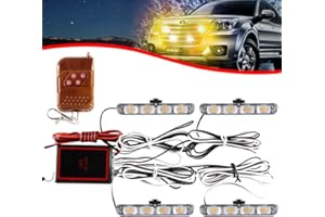 KaiDengZhe 4x4 LED 4 in 1 Surface Mount Grill Light DC12V Wireless Remote Emergency Flashing Beacon Lamp Ambulance Police Light Strobe Warning External Light for Truck Trailer Caravan Van (Amber)