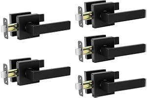 AEEKEL Black Interior Door Handle Passage Door Levers Set (No Lock), 5 Pack Heavy Duty Door Knob for Hall or Closet, Square Keyless Door Handle for Left Right Handle Doors