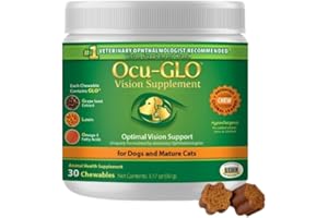Ocu-GLO Cat & Dog Senior Supplement for Eye Support - Chewable Vision Vitamins Supplements for Large and Small Pets Care with Lutein, Omega-3 Fatty Acids, Grape Seed Extract & Antioxidants
