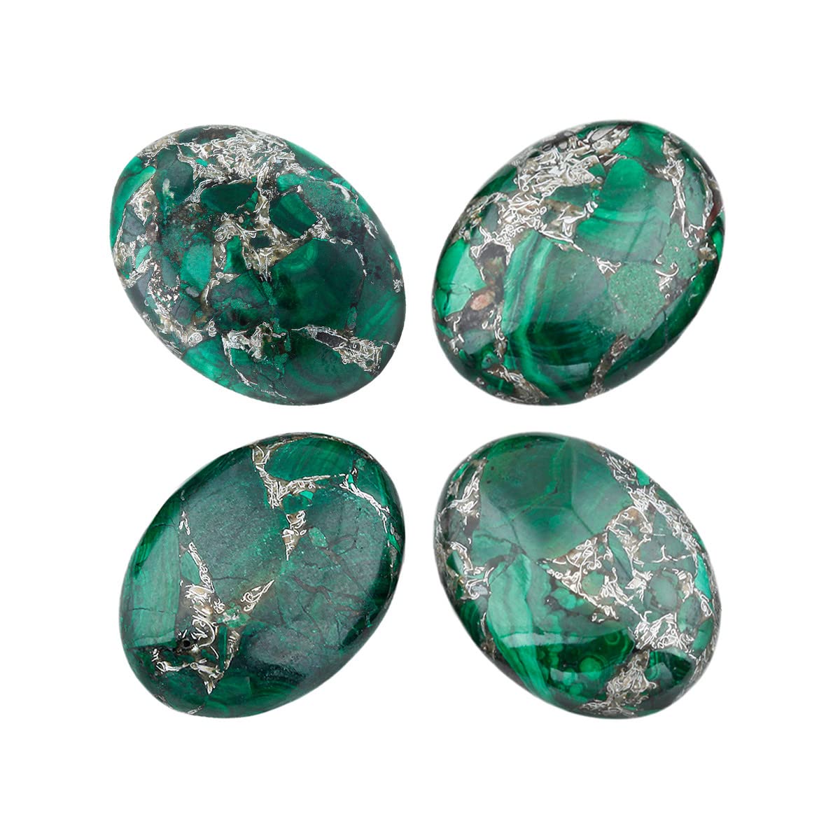 Nupuyai 4pcs Green Oval Stone Flatback Cabochons for Jewelry Making DIY Charms, Sea Sediment Jasper, 22x30mm