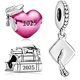 MSPOVOF Pink 2025 Graduation 3 Piece/Package A Charms S925 Sterling Silver Charm Bead For Bracelets and Necklaces For Women Jewelry Present