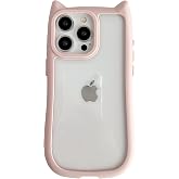 FLIRACON Cute Cat Ears Clear Phone Case (Pink,for iPhone 15) | Kawaii,3D Cat Ears,Compatible with iPhone Case