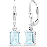 Gem Stone King Leverback Drop Dangle Earrings For Women | 8X6MM Emerald Cut Gemstone Birthstone | 925 Sterling Silver | Fine Jewelry Gifts for Her Mom Women Wife