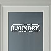Laundry Room Decal, Laundry Decal Vinyl Wall Decal, Washer Dryer Room Door Vinyl Sign, White Laundry Open 24 Hours Vinyl Decal, Waterproof Laundry Shop Wall Décor, 18x5