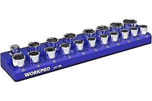 WORKPRO Magnetic Socket Organizer, 1/2-Inch Metric Socket Holder, Socket Trays Holds 19 Pieces Standard Size and Deep Size Sockets(Sockets not Included)
