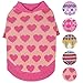 Blueberry Pet Cutie V-Neck Dog Sweater in Shrimp Color with Pink Hearts, Back Length 16